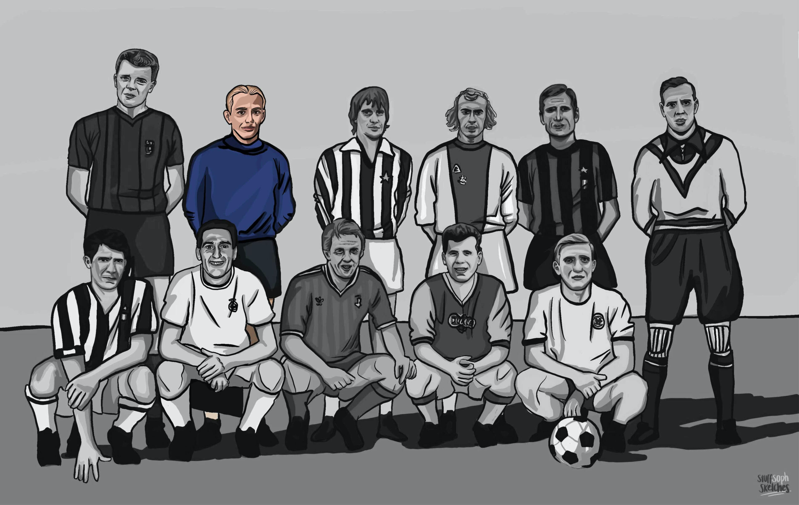Matthais Sindelar in colour, amongst the forgotten eleven lineup in black and white