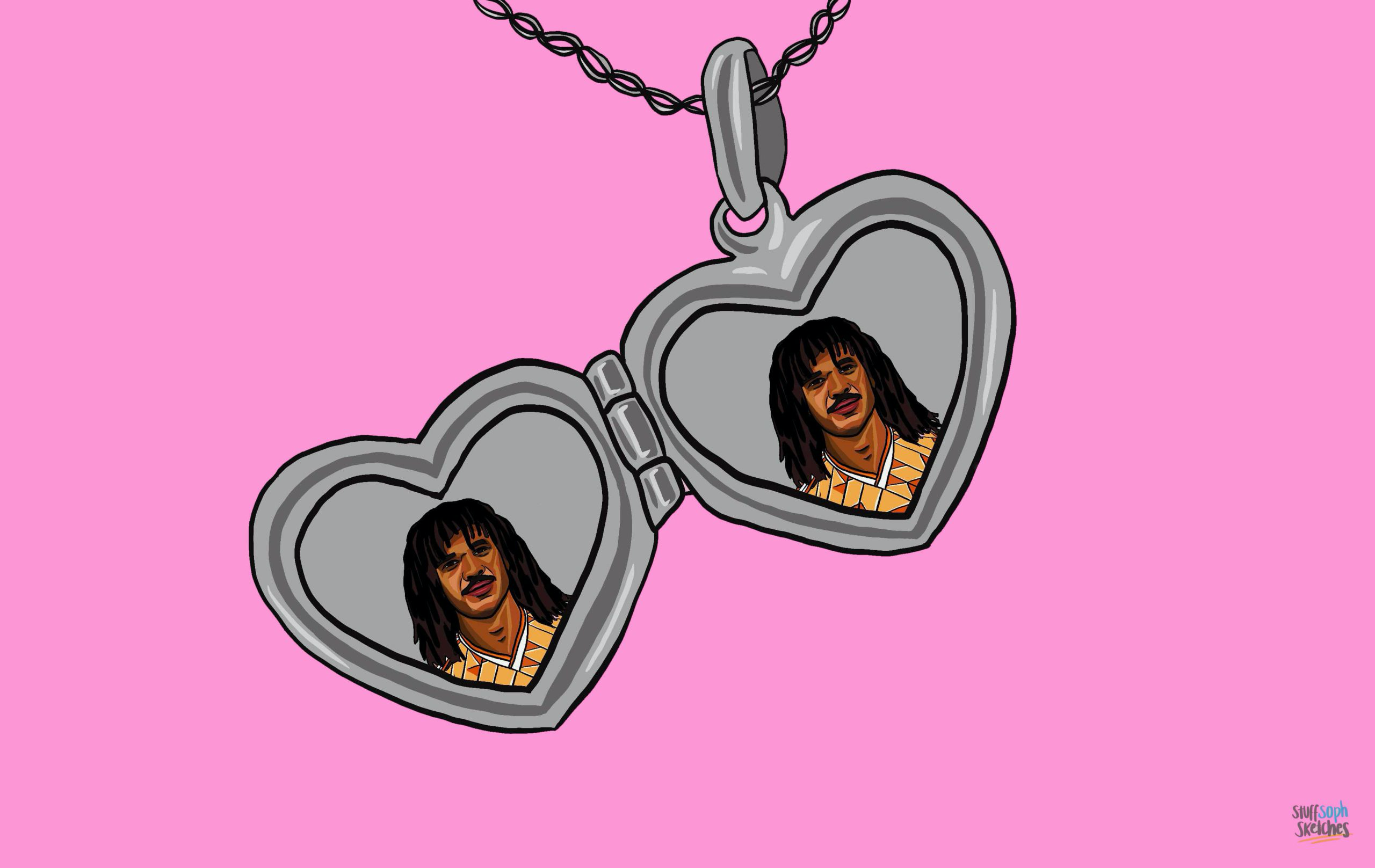 Ruud Gullit face on both sides of an open Love Lockett necklace