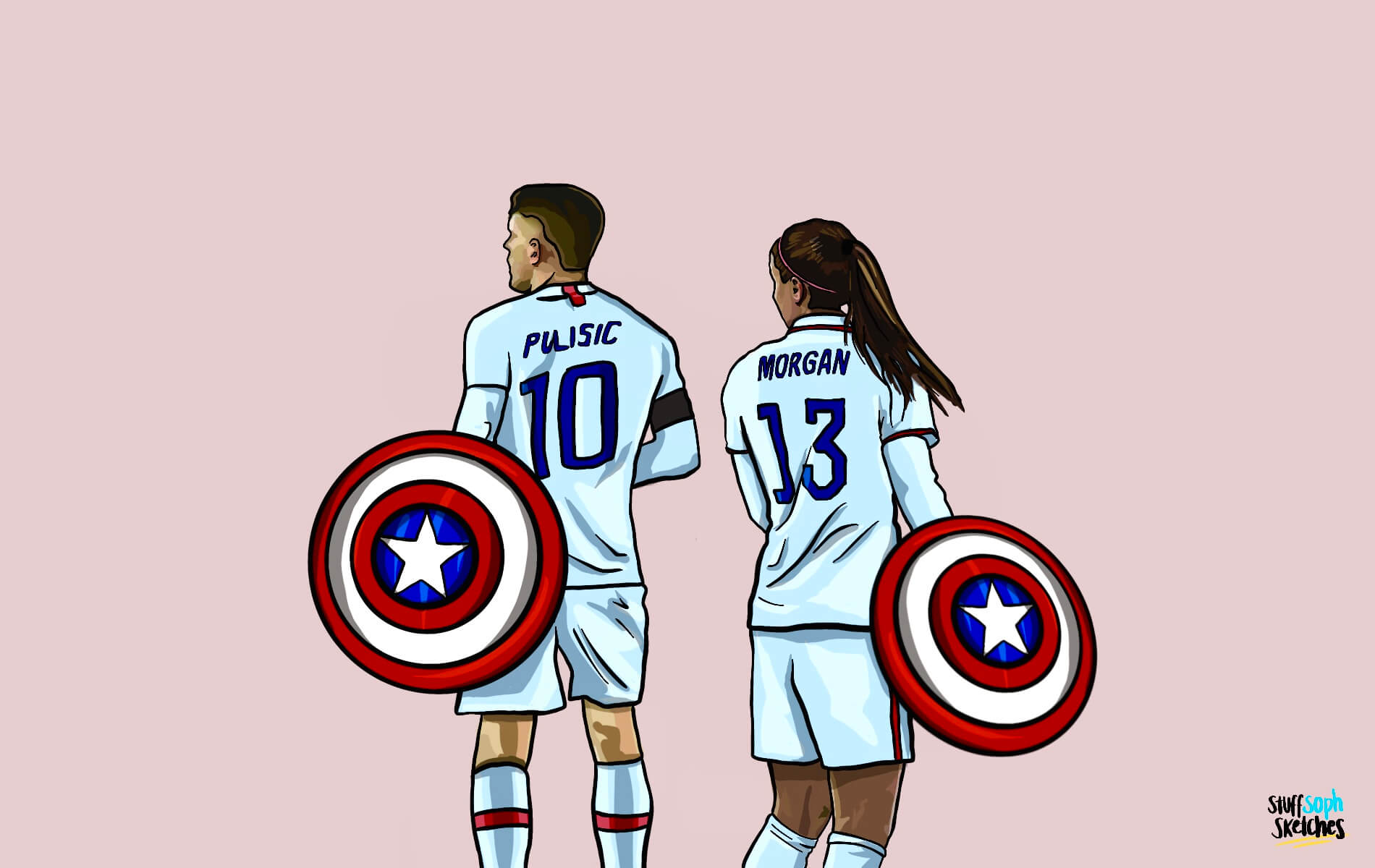 Pulisic and Morgan holding Captain America Style Shields