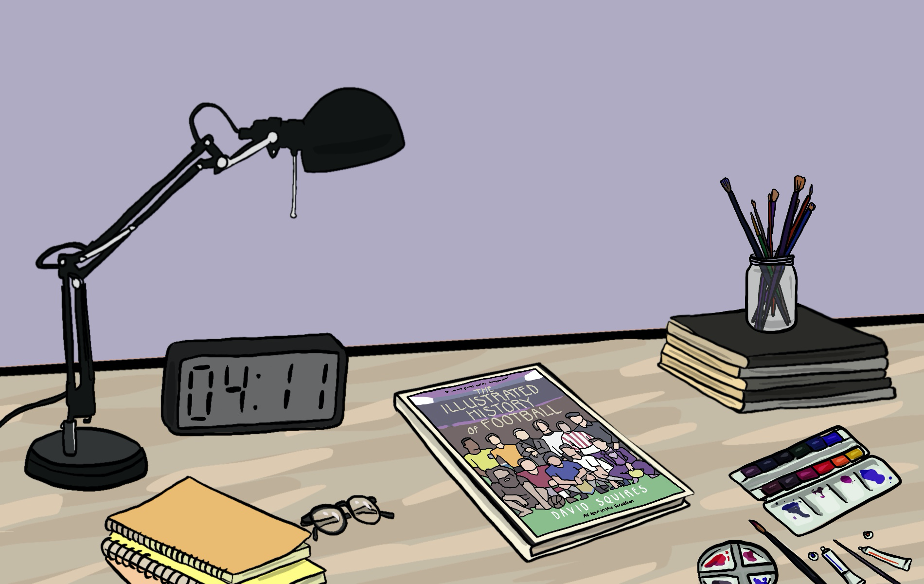 Illustrated history of football on a desk