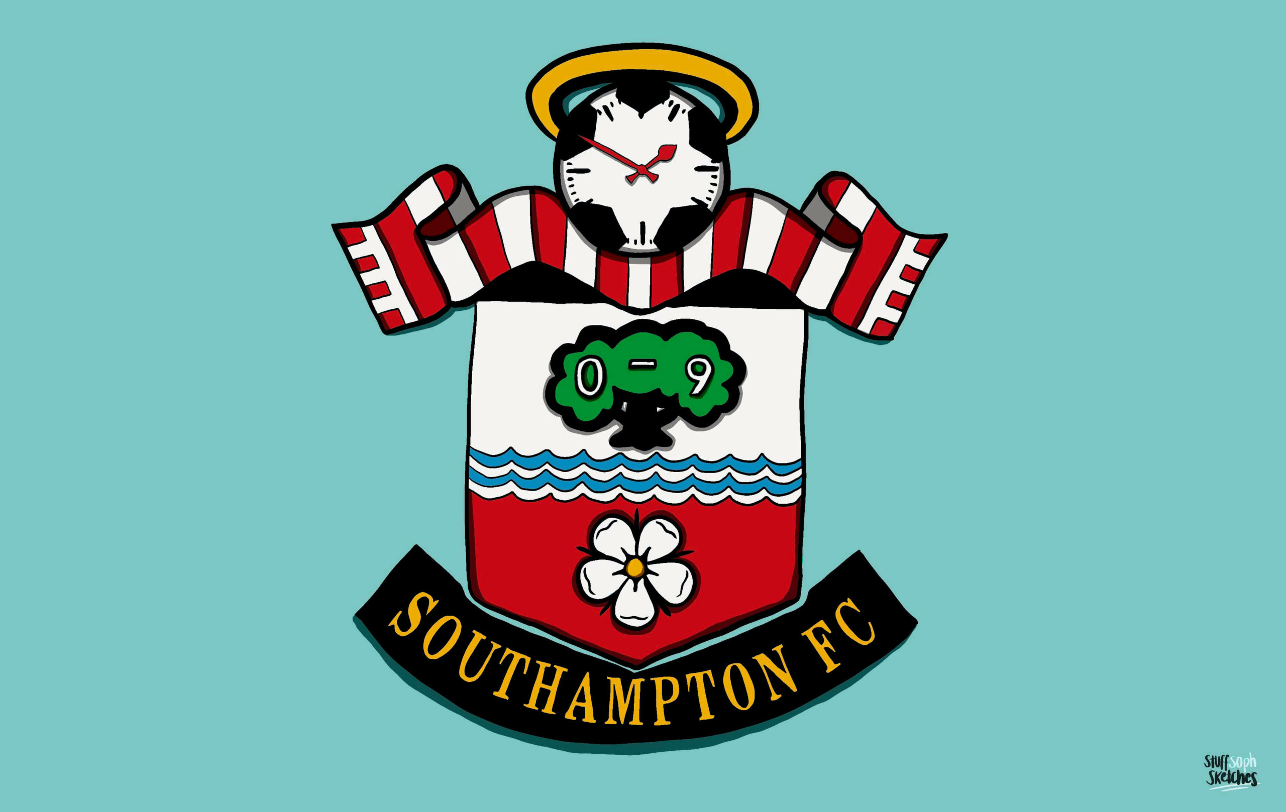 A Southampton badge edited to have a clock and 0-9 on