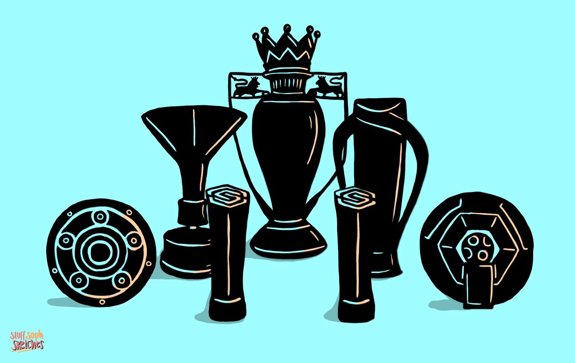 6 major trophies on a blue background
