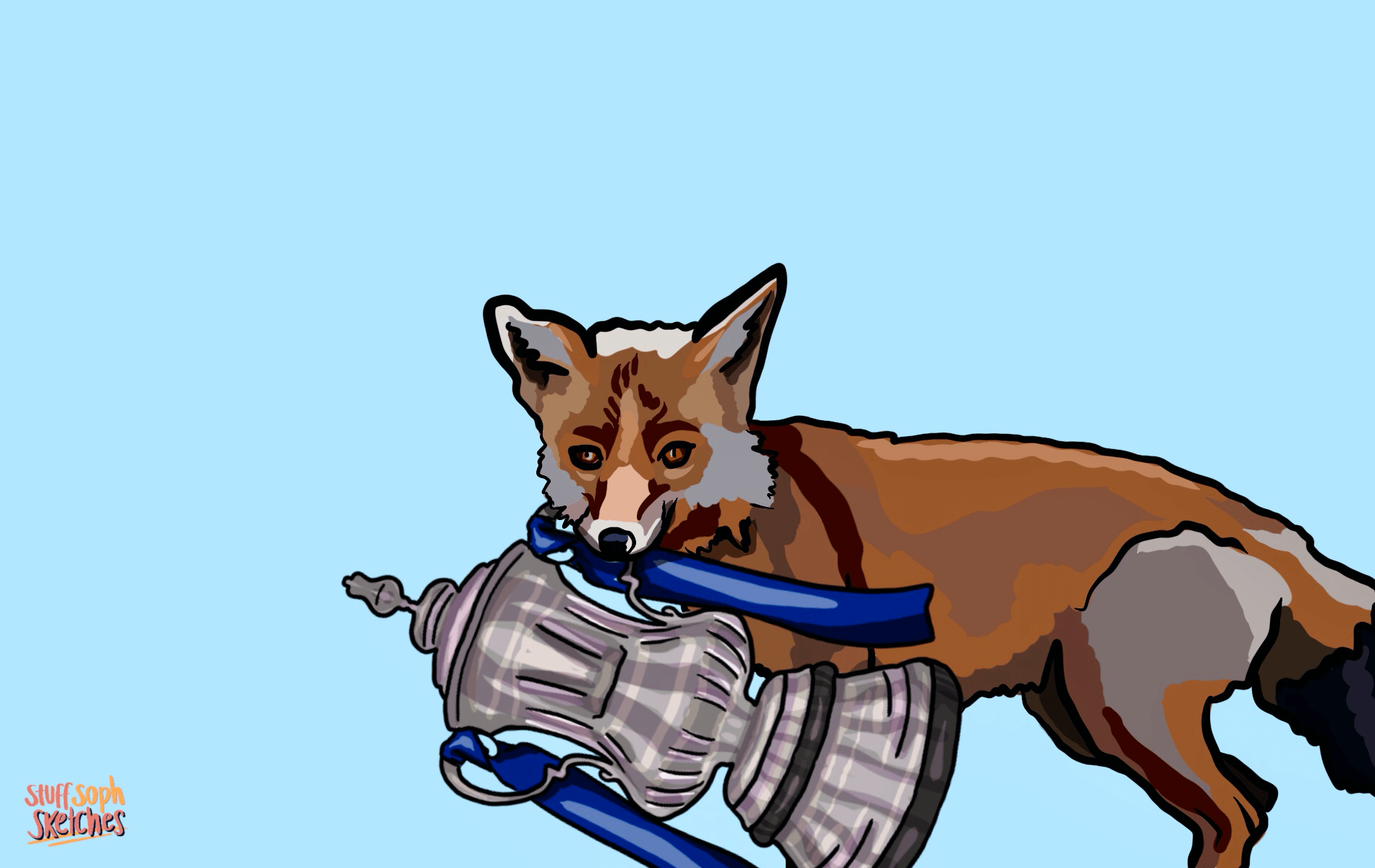 A fox holding the fa cup in its mouth