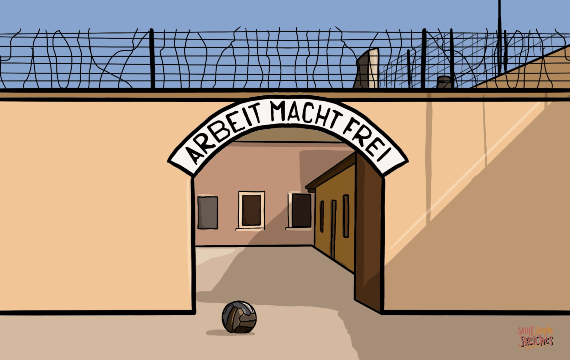 A football outside a prison camp