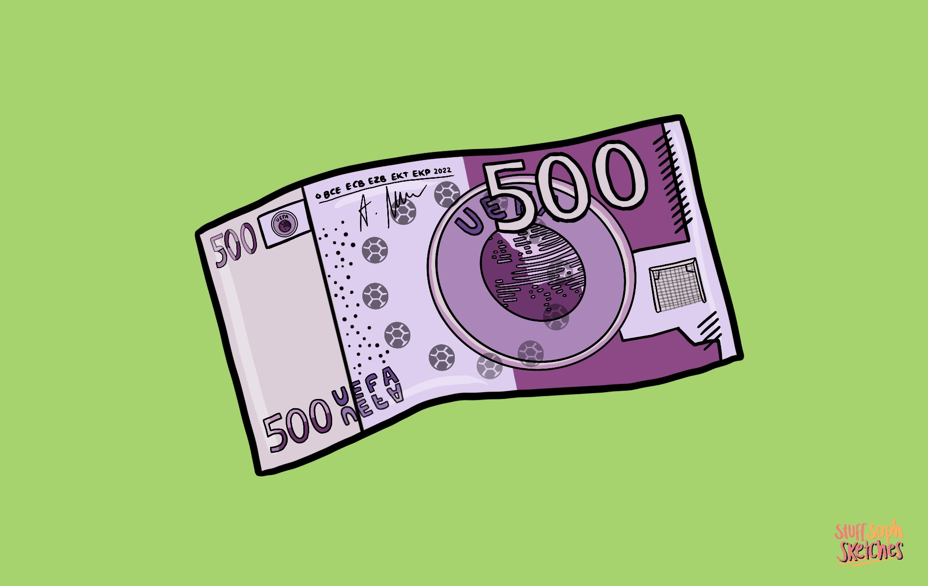 Uefa themed bank note of 500 denomination